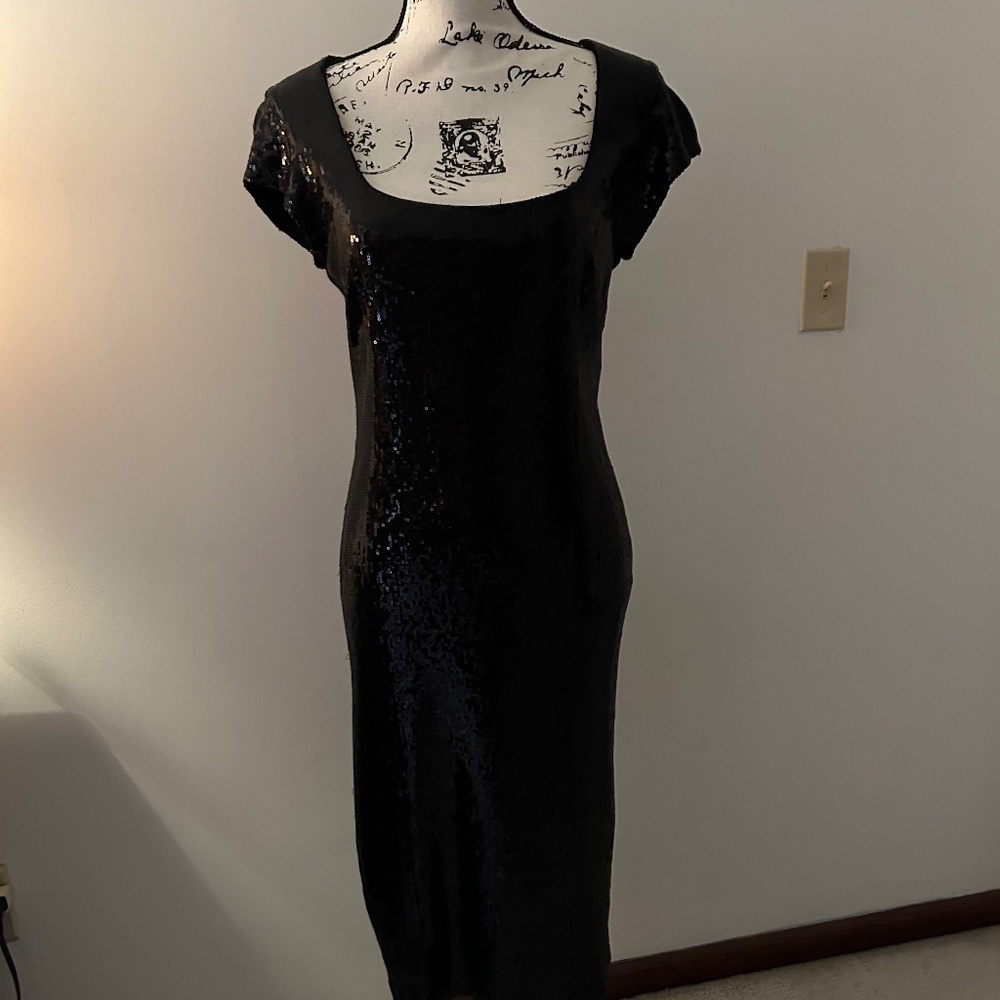 SHAPE FX BLACK SEQUINED PARTT DRESS SZ 12